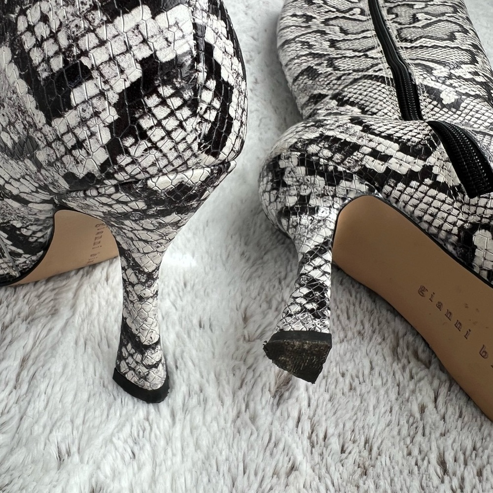 Gianni Bini Black and White Snakeskin Knee-High Heeled Boots - Picture 2 of 5